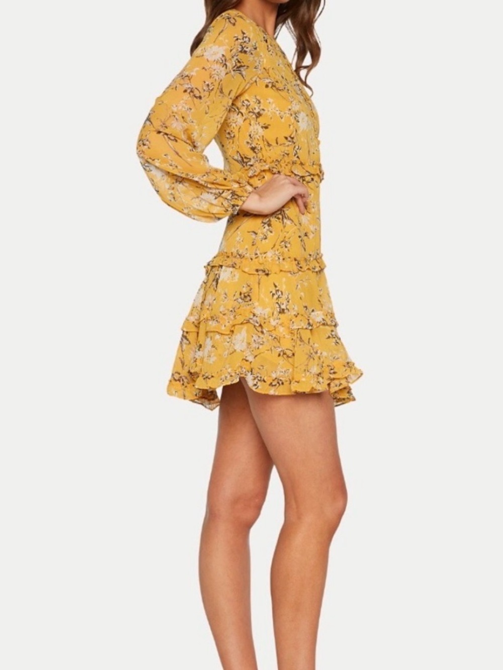 NWT Bardot Tiered Floral Long Sleeve L romantic ruffled tiers lace up neckline